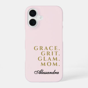 Custom Name Mum Quote Pastel Pink Gold Minimalist iPhone 16 Case