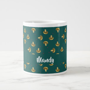 Custom name mushrooms on green large coffee mug