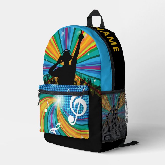 Custom Name Music DJ Printed Backpack (Back Corner Right)