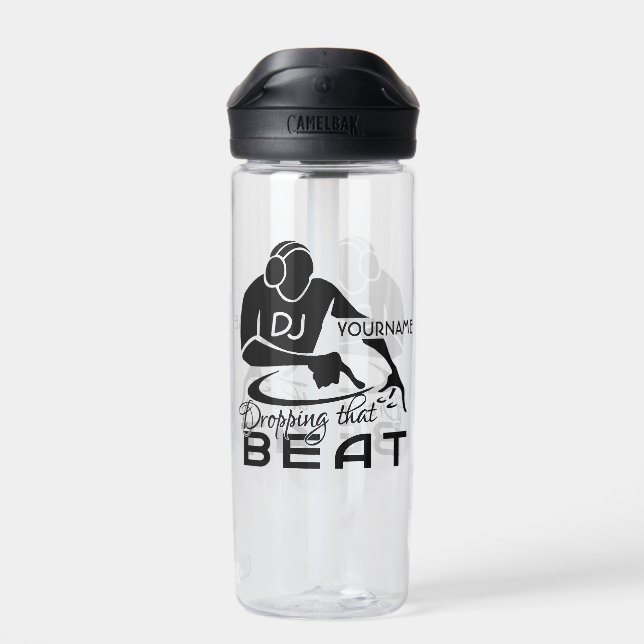 Custom name Music DJ Water Bottle (Back)