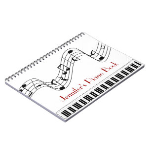 Custom Name Music Piano Keyboard and Notes Spiral Notebook