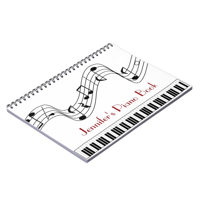 Custom Name Music Piano Keyboard and Notes Spiral Notebook (Left Side)