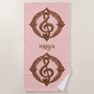 Custom Name Musical Clef Note Beach Towel