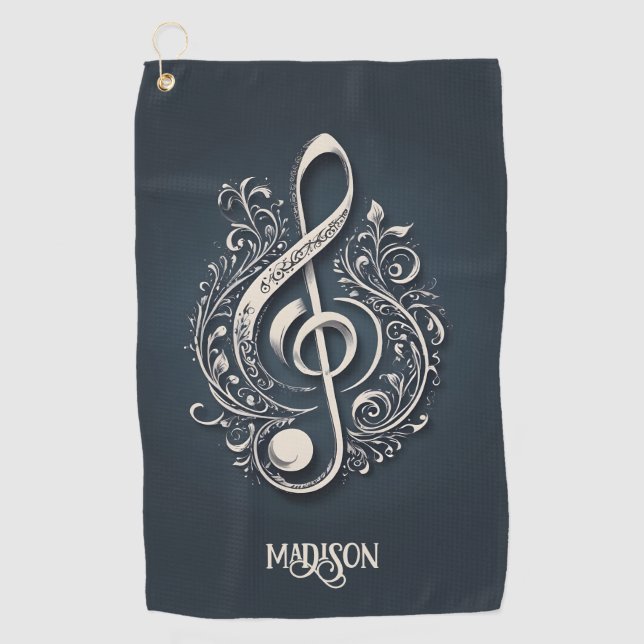 Custom Name Musical Clef Note Golf Towel (Front)