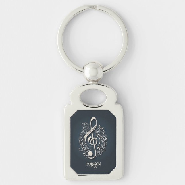 Custom Name Musical Clef Note Key Ring (Front)