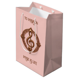 Custom Name Musical Clef Note Medium Gift Bag