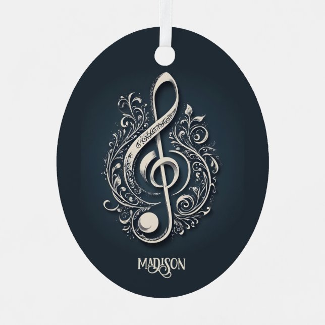 Custom Name Musical Clef Note Metal Tree Decoration (Front)