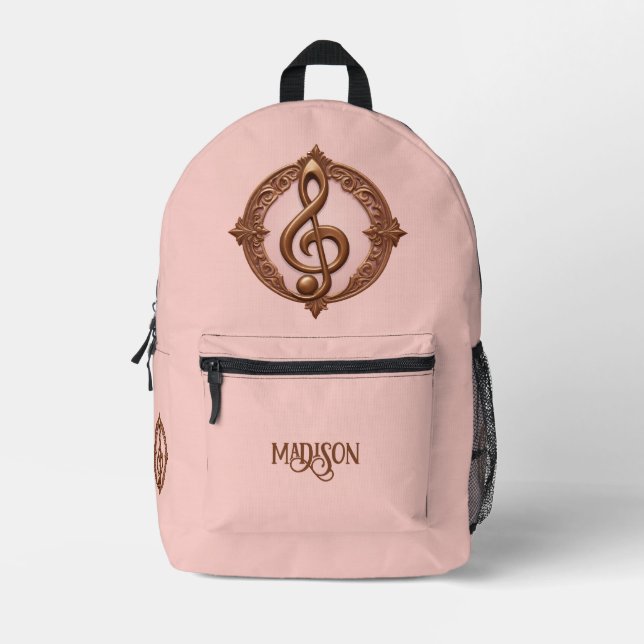 Custom Name Musical Clef Note Printed Backpack (Front)