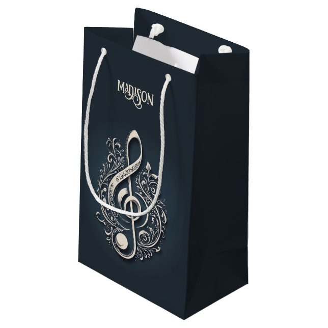 Custom Name Musical Clef Note Small Gift Bag (Back Angled)