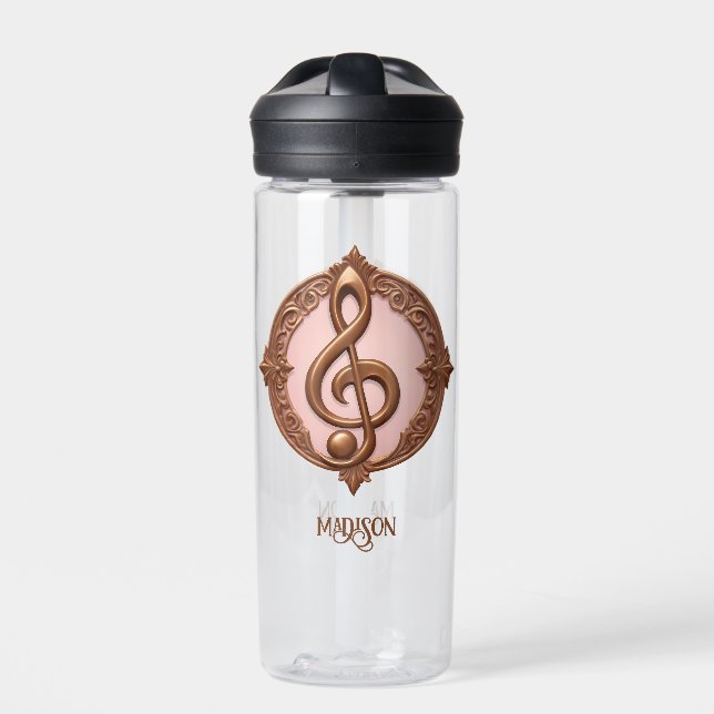 Custom Name Musical Clef Note Water Bottle (Front)