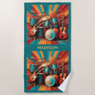 Custom Name Musical Instruments Beach Towel