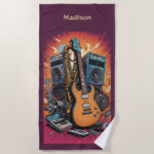 Custom Name Musical Instruments Beach Towel