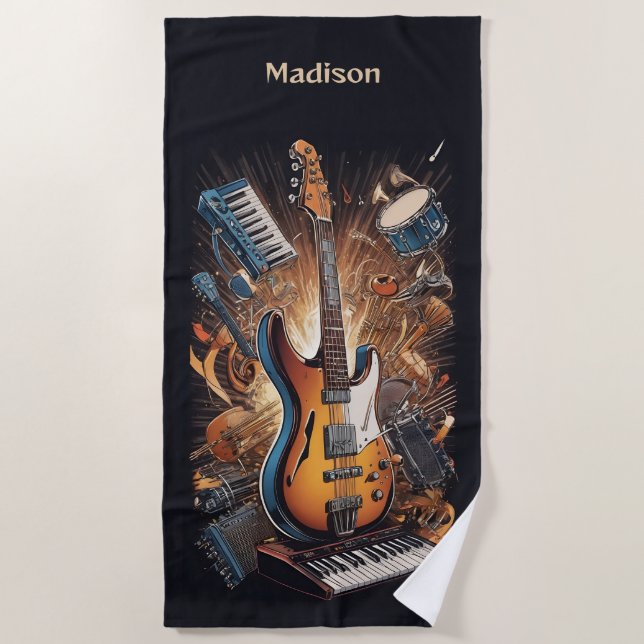 Custom Name Musical Instruments Beach Towel (Front)