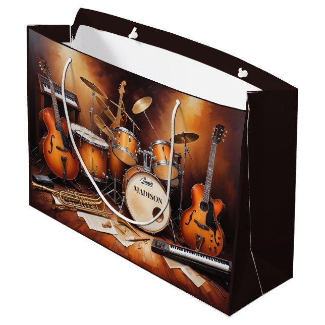 Custom Name Musical Instruments Large Gift Bag (Back Angled)