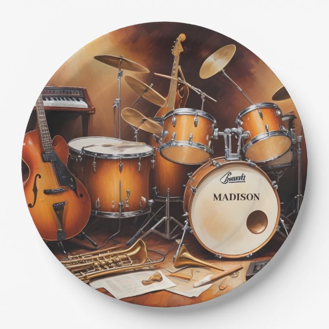 Custom Name Musical Instruments Paper Plate (Front)