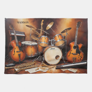 Custom Name Musical Instruments Tea Towel