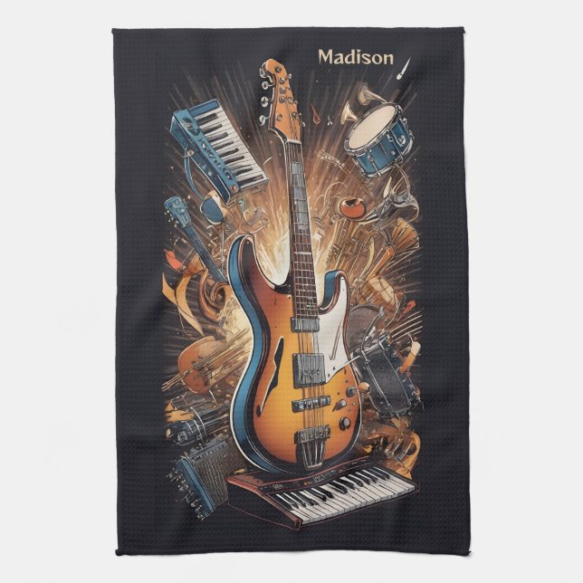 Custom Name Musical Instruments Tea Towel (Vertical)