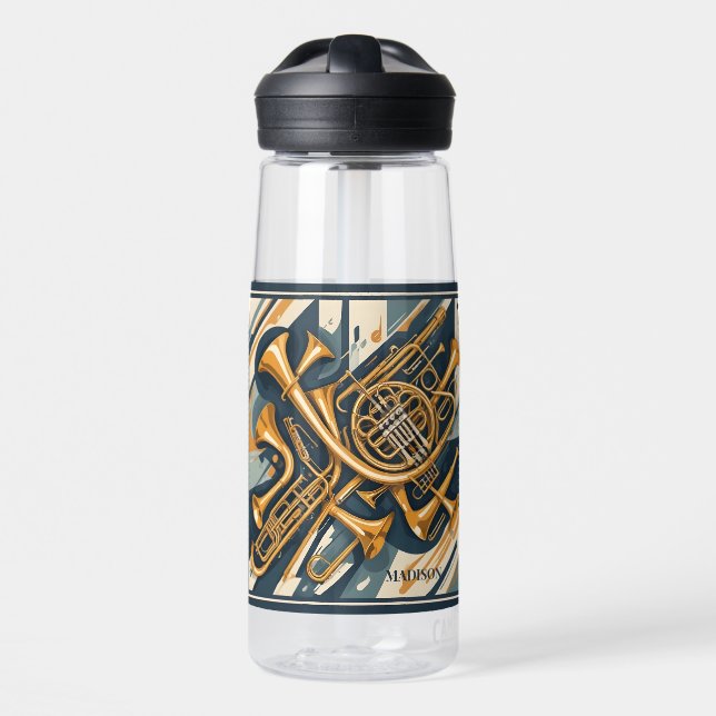 Custom Name Musical Instruments Water Bottle (Front)