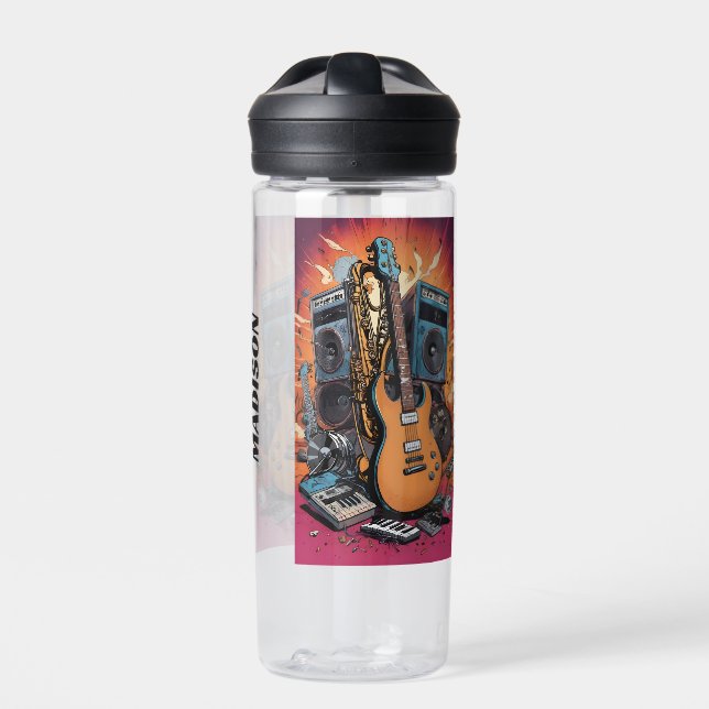 Custom Name Musical Instruments Water Bottle (Front)