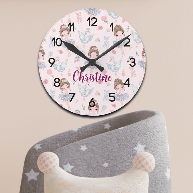 Custom Name My Sweet Ballerina Nursery Round Clock (Creator Uploaded)