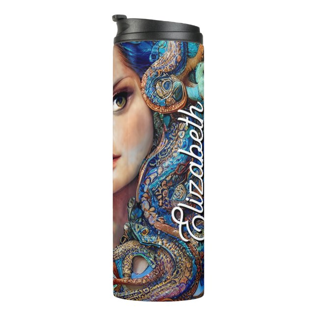 Custom Name Mystic Blue Octopus | Fantasy Goddess Thermal Tumbler (Rotated Right)