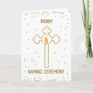 Custom Name Naming Ceremony Gold Cross Card