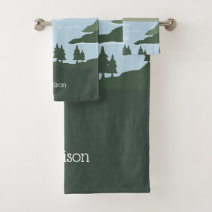 Custom Name Nature Illustration Bath Towel Set