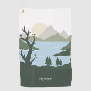 Custom Name Nature Illustration Golf Towel