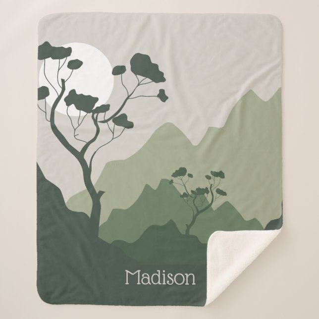 Custom Name Nature Illustration Sherpa Blanket (Front)