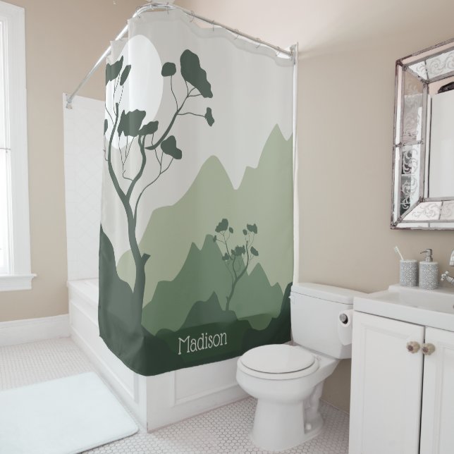 Custom Name Nature Illustration Shower Curtain (In Situ)