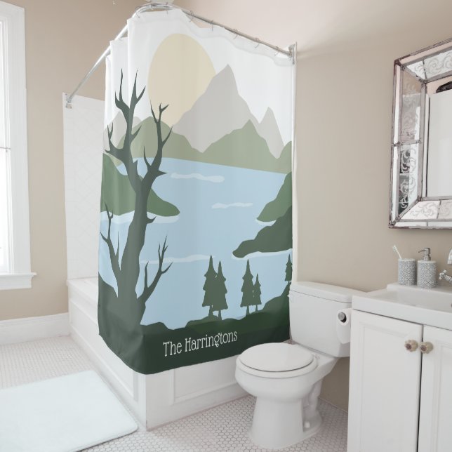 Custom Name Nature Illustration Shower Curtain (In Situ)