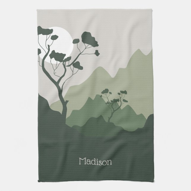 Custom Name Nature Illustration Tea Towel (Vertical)