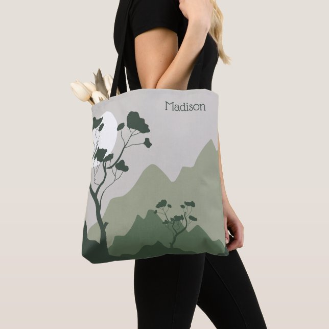 Custom Name Nature Illustration Tote Bag (Close Up)