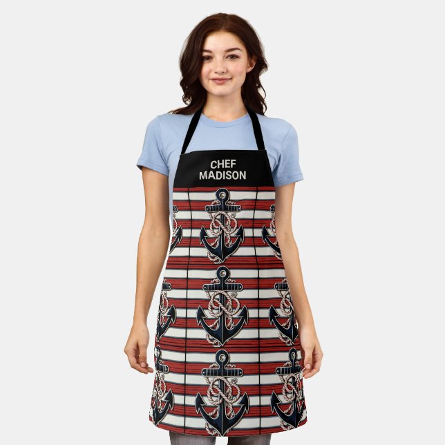 Custom Name Nautical Anchor Apron (Worn)