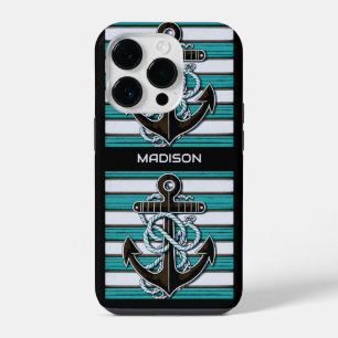 Custom Name Nautical Anchor Pattern iPhone 14 Pro Case