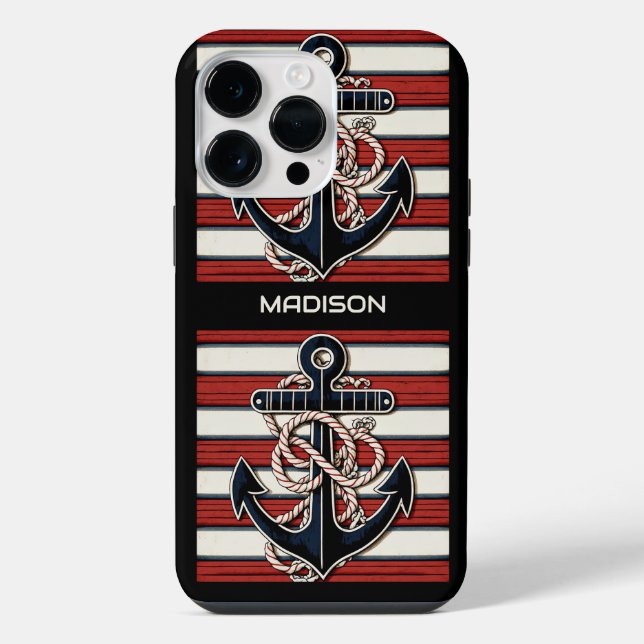 Custom Name Nautical Anchor Pattern iPhone Case (Back)
