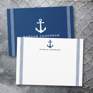 Custom Name Nautical Boat Anchor Rope Stripe Navy Card