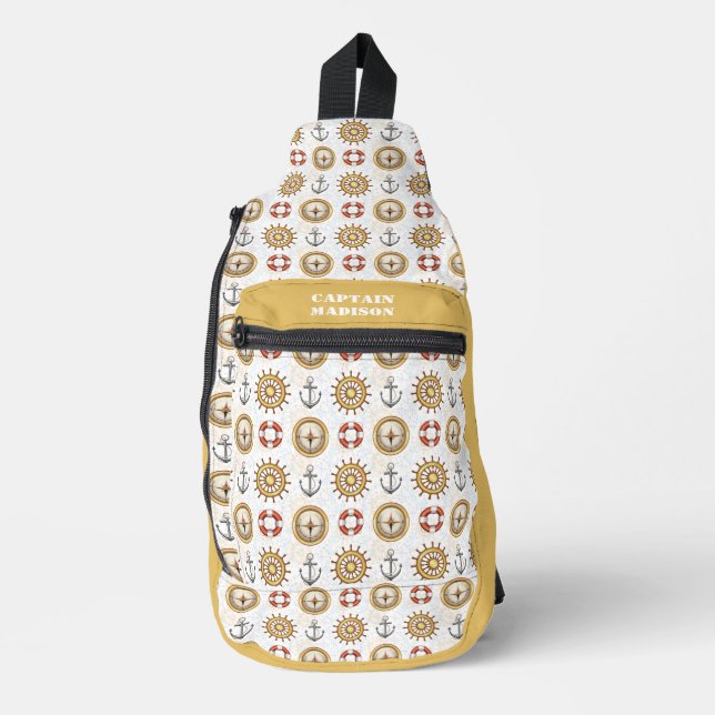 Custom Name Nautical Pattern Sling Bag (Front)
