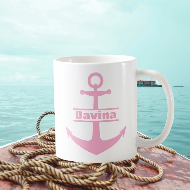 Custom Name Nautical Pink Anchor Mug (Custom Name Nautical Pink Anchor Mug
)