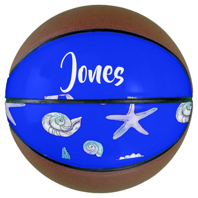 Custom name nautical print on blue basketball (Front)