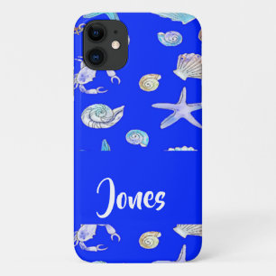 Custom name nautical print on blue Case-Mate iPhone case