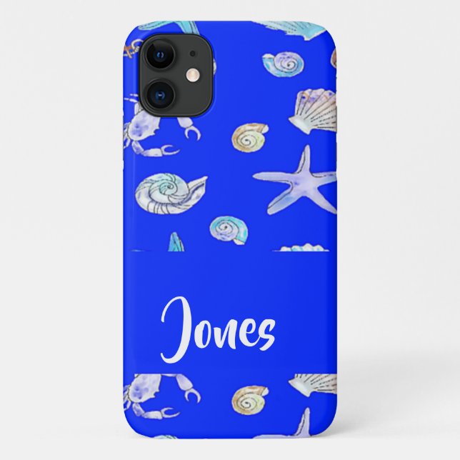 Custom name nautical print on blue Case-Mate iPhone case (Back)