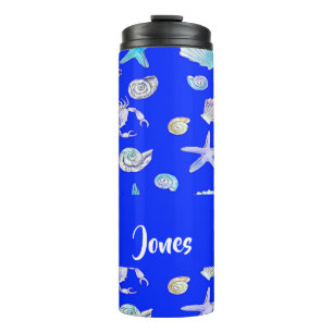 Custom name nautical print on blue thermal tumbler