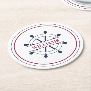 Custom Name Nautical Round Paper Coaster