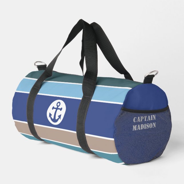 Custom Name Nautical Stripes Duffle Bag (Right Corner)
