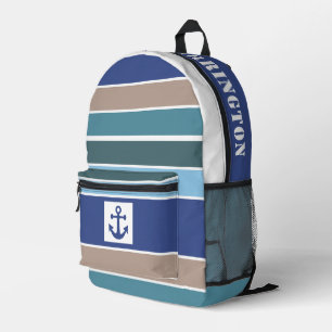 Custom Name Nautical Stripes Printed Backpack