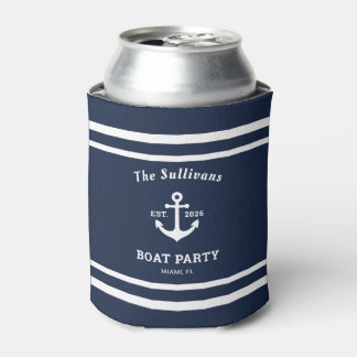 Custom Name Navy Anchor Boat Party Reunion Can Cooler