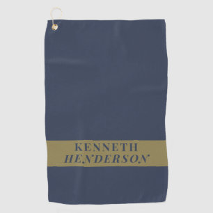 Custom Name Navy Blue Gold Minimalist Men Stylish  Golf Towel