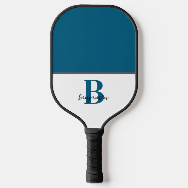 Custom Name Navy Blue Monogram Pickleball Paddle (Front)