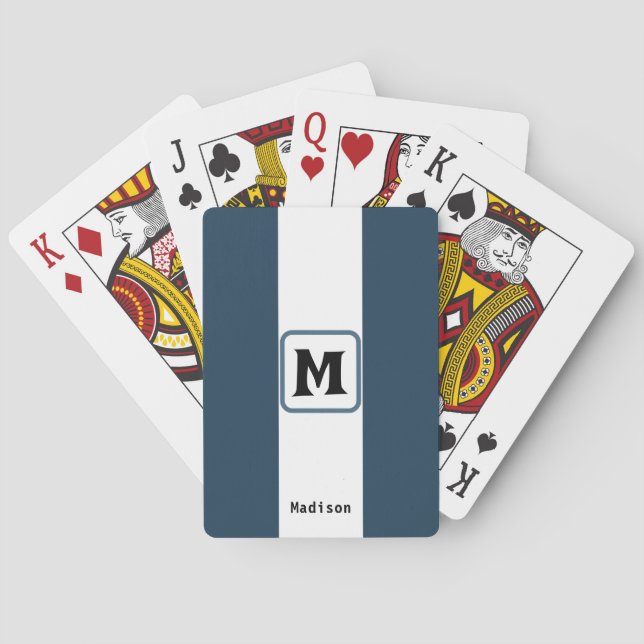 Custom Name Navy Striped Playing Cards (Back)